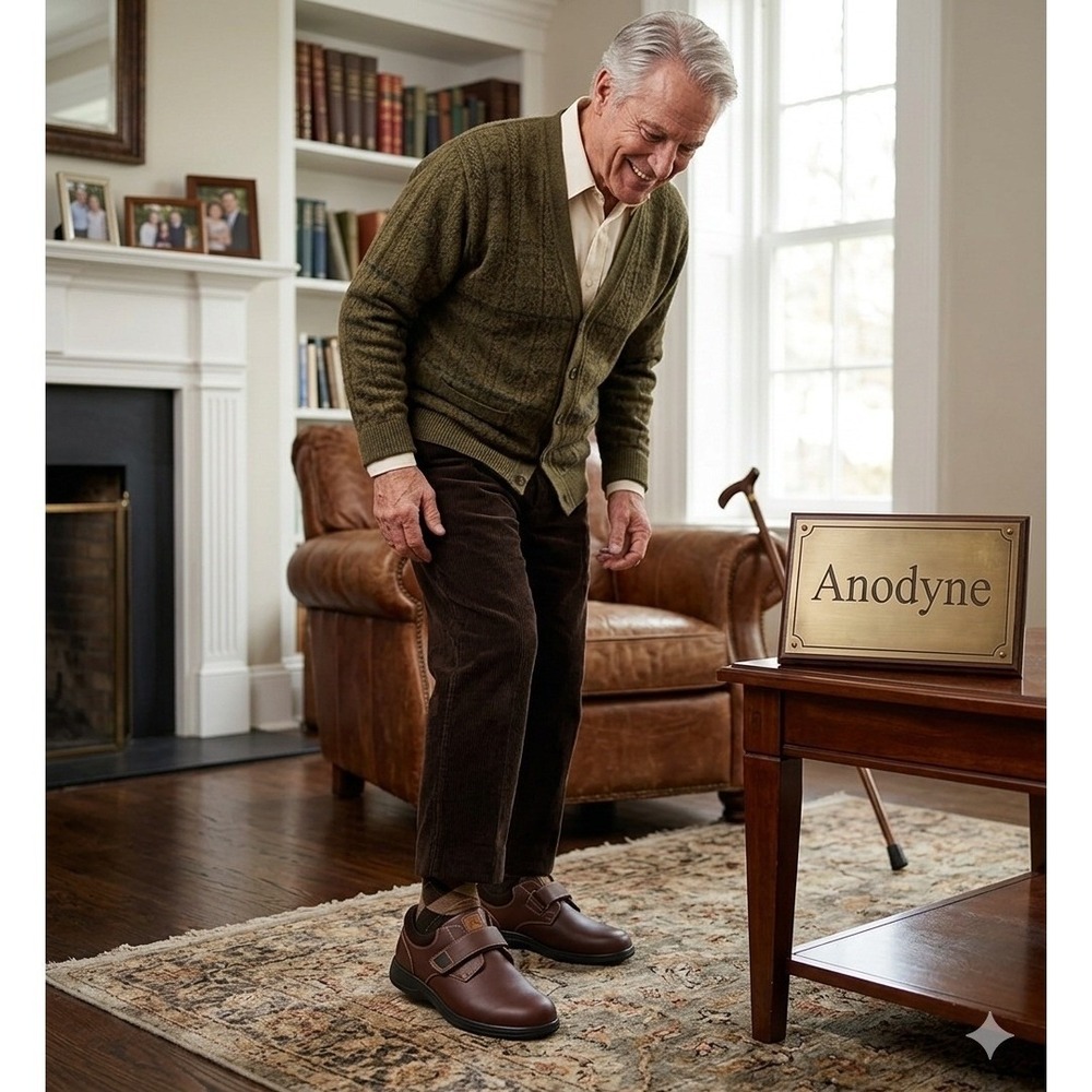 Anodyne No. 46‎ Mens Sport Walker Brown Leather Hook and Loop Shoes